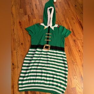 Green and White Striped Elf Costume Dress